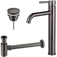 FortiFura Calvi Kit mitigeur lavabo - robinet rehaussé - bonde clic clac - siphon design bas - PVD Gunmetal SW766541/SW767288/SW767295