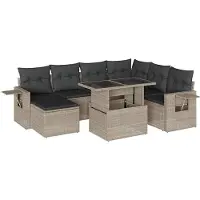 vidaXL Ensemble de jardin canapé 8 pièces avec coussins gris clair Poly rotin
