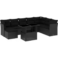 vidaXL Ensemble de salon de jardin 9 pièces avec coussins noir poly rotin