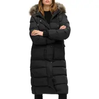 Superdry Femme Manteau Long en Fausse Fourrure Everest Noir Taille: 44