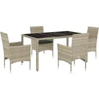 vidaXL Salon de jardin 5 pièces avec coussins gris clair Poly rotin verre