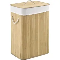 Juskys Panier à linge en bambou frisé - 72 L - Nature - Sac à linge amovible