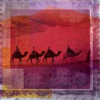 Safaary Peinture arabe Troupeau de chameaux rouge