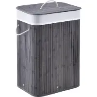 Juskys Panier à linge en bambou bouclé - 72 L - Gris - Sac à linge amovible