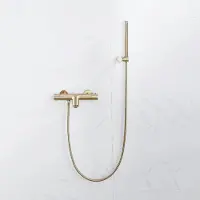 FortiFura Calvi Robinet de baignoire thermostatique avec douchette stick, support et flexible en métal Laiton brossé PVD SW720570/SW720567/SW720226/SW706206