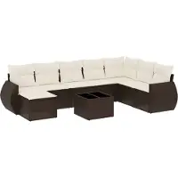vidaXL Ensemble de salon de jardin 9 pièces avec coussins Marron Poly Rattan