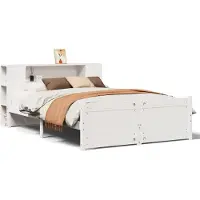 vidaXL Lit en bois massif avec étagère sans matelas blanc 135x190 cm pin