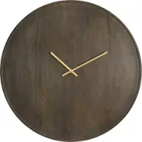 Light & Living Horloge VETI en bois de mangue marron foncé avec bord doré – Ø56 cm
