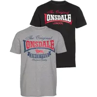 Lonsdale T-Shirt 'Gearach' bleu / gris chiné / rouge / noir