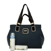 Bagmori Sac à langer bleu foncé / noir / blanc