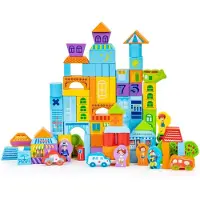 Ecotoys Blocs de bois éducatifs city 100 pcs trieur