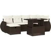 vidaXL Ensemble de salon de jardin 7 pièces avec coussins Marron Poly rotin