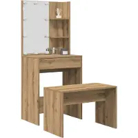 vidaXL Ensemble de coiffeuse avec lampes LED Chêne Artisan Matériau dérivé du bois