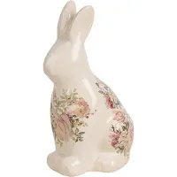 Clayre & Eef 6CE1956M Lapin décoratif en céramique 13x10x21 cm style champêtre rose