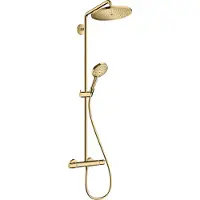 Hansgrohe Colonne de douche Croma Select S 280, avec pomme de douche 1 jet EcoSmart, thermostat et douchette de main Raindance Select S 120, 3 jets, finition or poli