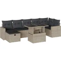 vidaXL Ensemble de jardin canapé 8 pièces avec coussins gris clair Poly rotin