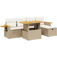 vidaXL Ensemble de salon de jardin 6 pièces avec coussins Beige Poly Rattan