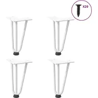 vidaXL Pieds en épingle à cheveux pour table basse 4 pcs. Blanc 20 cm en acier massif