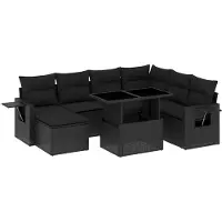 vidaXL Ensemble de salon de jardin 9 pièces avec coussins noir poly rotin