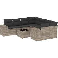 vidaXL Ensemble de salon de jardin 9 pièces avec coussins gris clair Poly rotin
