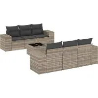 vidaXL Ensemble de salon de jardin 7 pièces avec coussins gris clair Poly rotin