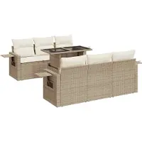 vidaXL Ensemble de salon de jardin 7 pièces avec coussins Beige Poly Rattan