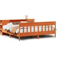 vidaXL Lit en bois massif avec étagère sans matelas brun cireux 200x200 cm