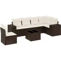 vidaXL Ensemble de salon de jardin 7 pièces avec coussins Marron Poly rotin