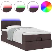 vidaXL Ottoman-lit avec matelas & LEDs Marron foncé 90x190 cm Tissu
