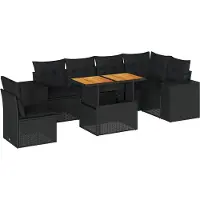 vidaXL Ensemble de salon de jardin 7 pièces avec coussins noir poly rotin