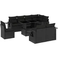 vidaXL Ensemble de salon de jardin 9 pièces avec coussins noir poly rotin