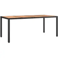 vidaXL Table de jardin avec plateau en bois noir Poly rotin & bois d'acacia