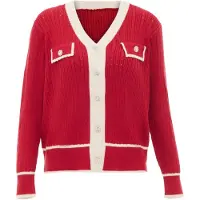 NALLY Cardigan rouge rubis / blanc cassé