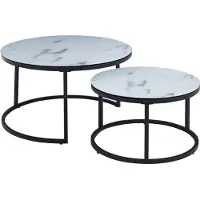 Molecule Ensemble de tables basses Boston Ø80 et Ø60cm - marbre blanc