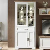 Emob Vitrine Samine 93cm 3 portes & 1 tiroir - blanc/chêne