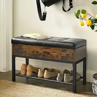 Vasagle Banc à chaussures Brad avec rangement & tablette - brun rustique/noir