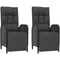 vidaXL Fauteuil de jardin relax avec coussins 2 pcs. Poly rotin noir