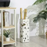 Songmics Porte-parapluies en métal avec plateau et crochets 15.5x15.5x49cm Blanc