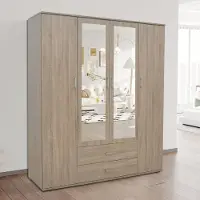 Rousseau Armoire Marc avec miroir - 4 portes & 2 tiroirs - Chêne Sonoma