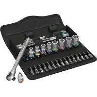 Wera 8100 SA 10 Zyklop Jeu de cliquets métalliques, carré traversant, entraînement 1/4", pouce, 28 pièces