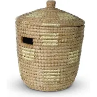 Safaary Panier à linge en osier avec couvercle en Seagrass Natural - Gold