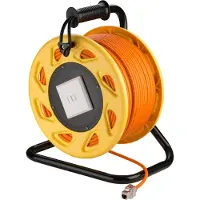 Dsit Enrouleur de câble réseau RJ45 mobile, orange, 50 m - Câble d'installation CAT-7A S/FTP à double blindage, sans halogène (1000 MHz) sur enrouleur robuste