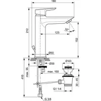 Ideal standard IS Mélangeur lavabo Tesi, Grande, 5 l/min., avec vidage, vidage 123mm, chrome