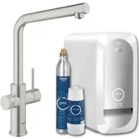 GROHE Blue Home Mitigeur monocommandé pour évier Starter Kit, portée 221mm, bec en L, avec fonction filtre et refroidissement, 31454DC1