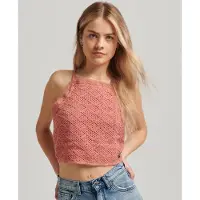Superdry Vintage Crop Crochet Sleeveless Top Rose M Femme