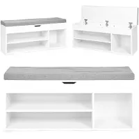 Modernhome WYJ-249 Meuble à chaussures avec banc rembourré 30,5 x 104 x 49 cm, 3 étagères, blanc