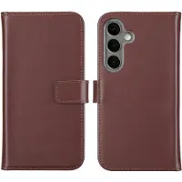 Selencia Étui portefeuille en cuir véritable Samsung Galaxy S25 - Marron foncé