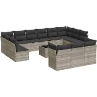 vidaXL Ensemble de salon de jardin 14 pièces avec coussins gris clair Poly rotin