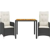 vidaXL Ensemble de jardin bistrot 3 pièces avec coussins noir Poly rotin