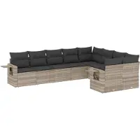 vidaXL Ensemble de salon de jardin 9 pièces avec coussins gris clair Poly rotin